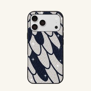 Layered Feather Artificial Crystal Phone Case – Navy Blue