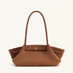 Hana Wide Faux Suede Tote Bag - Brown