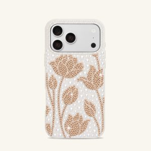 Pearl Floral Artificial Crystal Phone Case – White