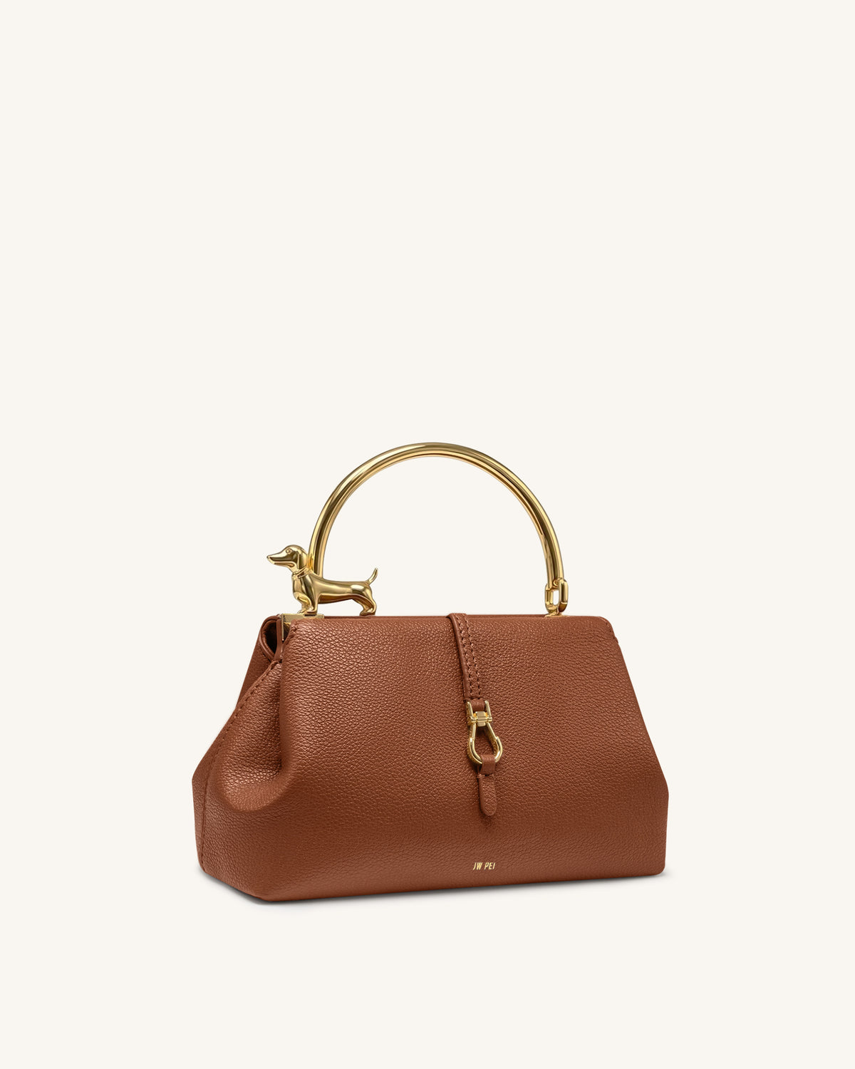 Bruna Dachshund Metal Handle Top Handle Bag - Brown - view 2