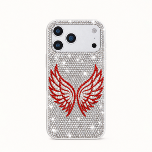 Red Angel Wings Artificial Crystal Phone Case – White