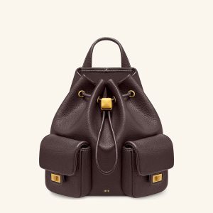 Avery Pebbled Drawstring Utility Backpack – Dark Brown - view 1