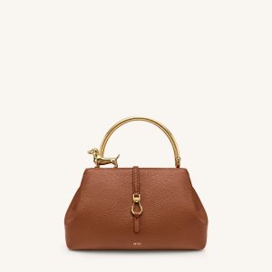 Bruna Dachshund Metal Handle Top Handle Bag - Brown - view 1