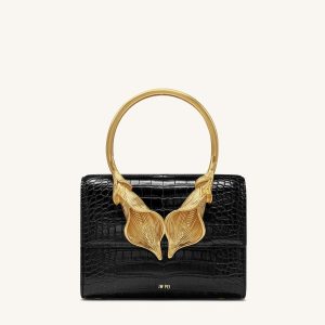 Astrid Calla Lily Metal Handle Top Handle Bag - Black Croc - view 1