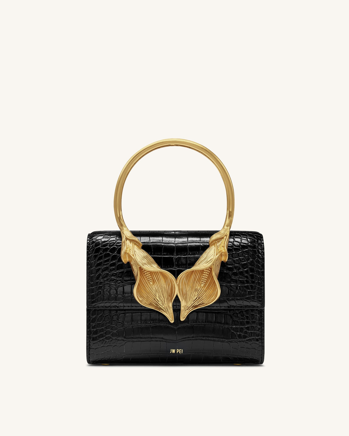 Astrid Calla Lily Metal Handle Top Handle Bag - Black Croc - view 1