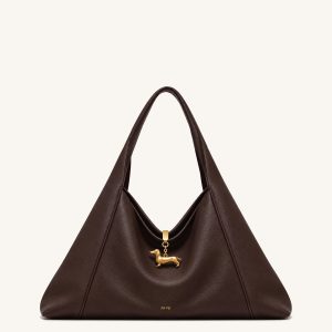 Maelle Dachshund Charm Slouchy Shoulder Bag – Dark Brown