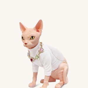 Sadie Gem Necklace Cat Clutch - White