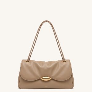 Sofia Soft Curved Flap Shoulder Bag – Taupe