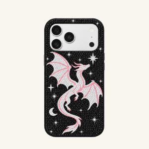 Dragon Motif Artificial Crystal Phone Case – Black