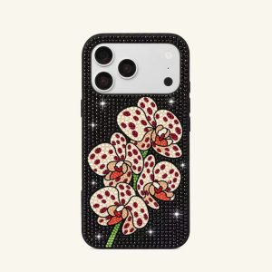 Orchid Rhinestone Phone Case – Black
