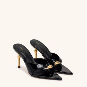 Noemi Square-Toe Metal Accent Patent Sandals - Black