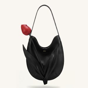 Tulip Shape Shoulder Bag - Black