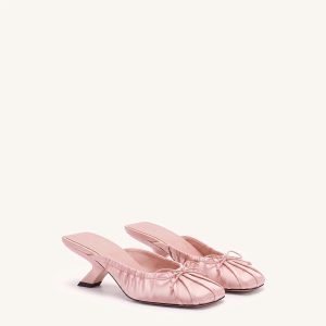 Solenne Satin Bow Ruched Mules - Blush Pink