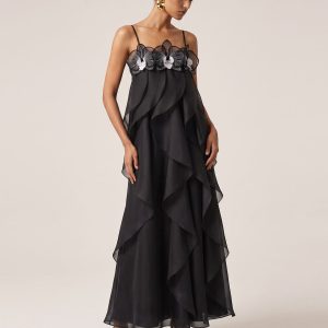 Orchid Embroidered Organza Maxi Dress - Black - view 1