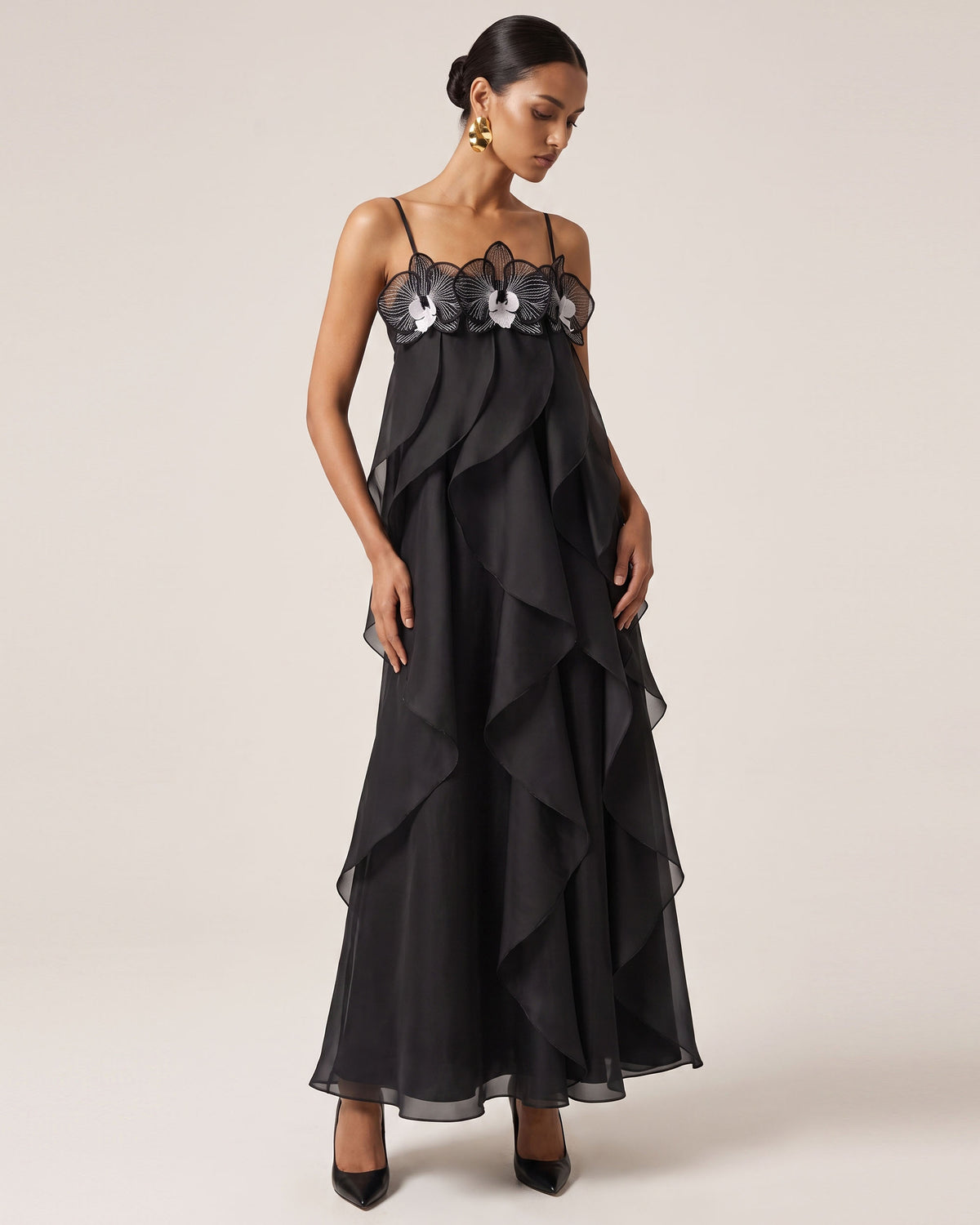 Orchid Embroidered Organza Maxi Dress - Black - view 1