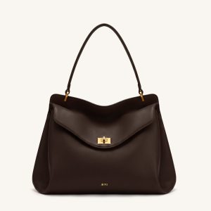 Lucia Turn-Lock Shoulder Bag - Dark Brown