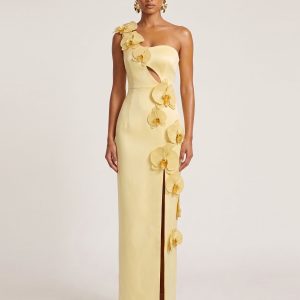 Orchid Embellished Cutout Slit Maxi Dress - Light Yellow - view 1