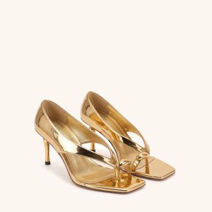 Noemi Wide Strap Square-Toe Metal Accent Sandals - Metallic Gold