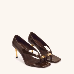 Noemi Wide Strap Square-Toe Metal Accent Sandals - Dark Brown