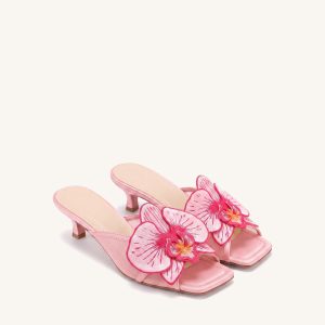 Serena Oversized Orchid Embroidered Mules - Pink
