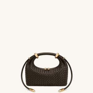 Ellie Woven Metal Ring Embellished Top Handle Bag - Dark Brown