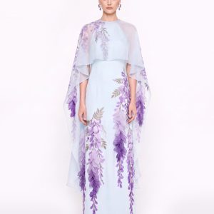 Wisteria Chiffon Cape Maxi Dress - Light Blue