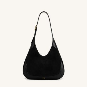 Willow Faux Suede Trim Hobo Bag - Black