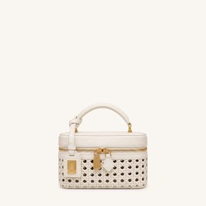 Cleo Woven Box Shape Top Handle Bag - Warm White