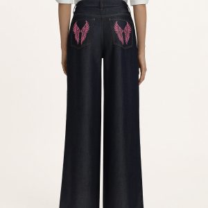 Seraphic Pink Crystal Back Wing Jeans - Deep Thoughts Only - view 1