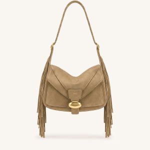 Avery Fringe Faux Suede Shoulder Bag - Khaki