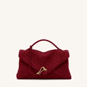 Celeste Faux Suede Woven Envelope Bag - Berry Red