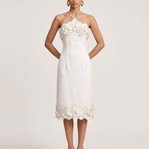 Orchid Embroidered Halter Midi Dress - White - view 1